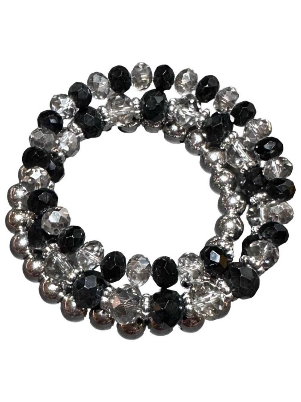 Wrap Bangle Bracelet Black White Silver Tone Beaded Lightweight Womens Jewelry - Picture 3 of 6